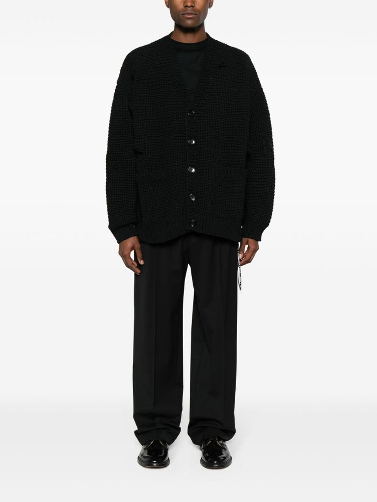 Black Distressed-effect Chunky Cardigan