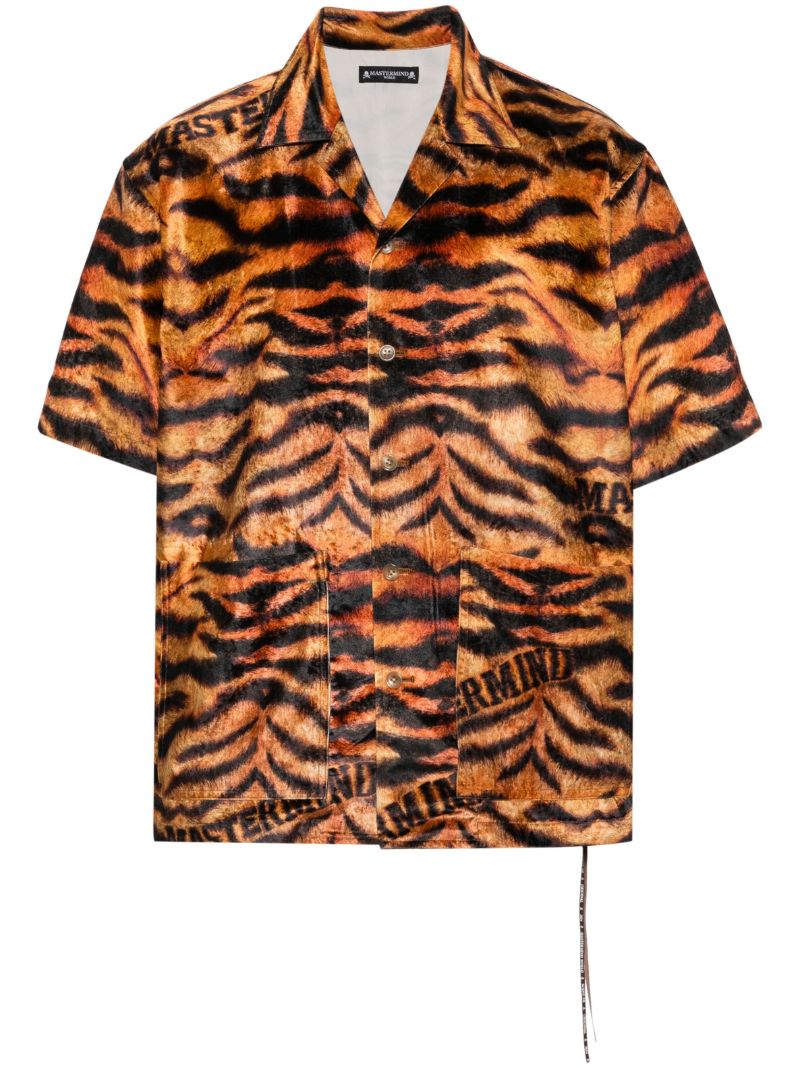 Brown Tiger-print Velvet Shirt