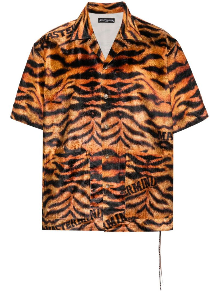 Brown Tiger-print Velvet Shirt