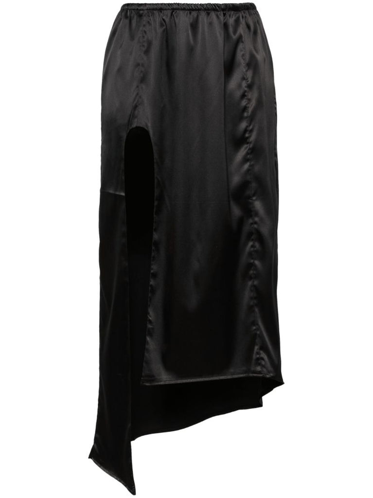 Shale Black Side Slit Satin Skirt
