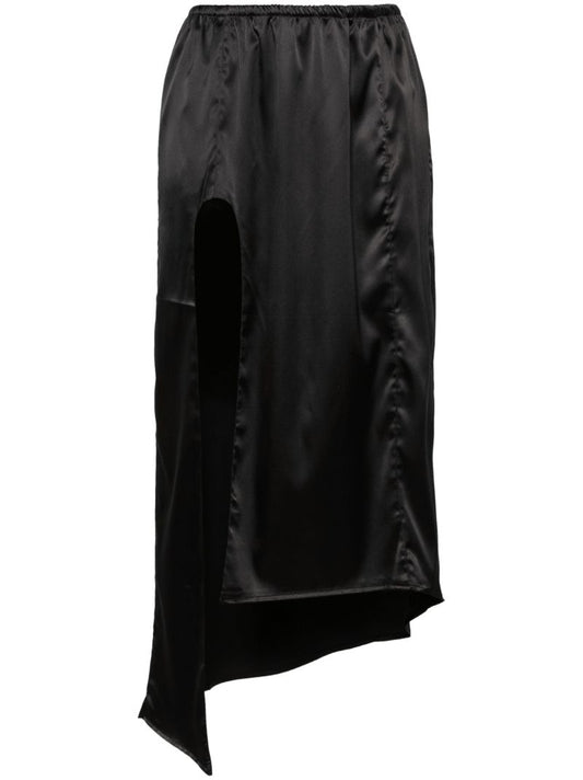 Shale Black Side Slit Satin Skirt