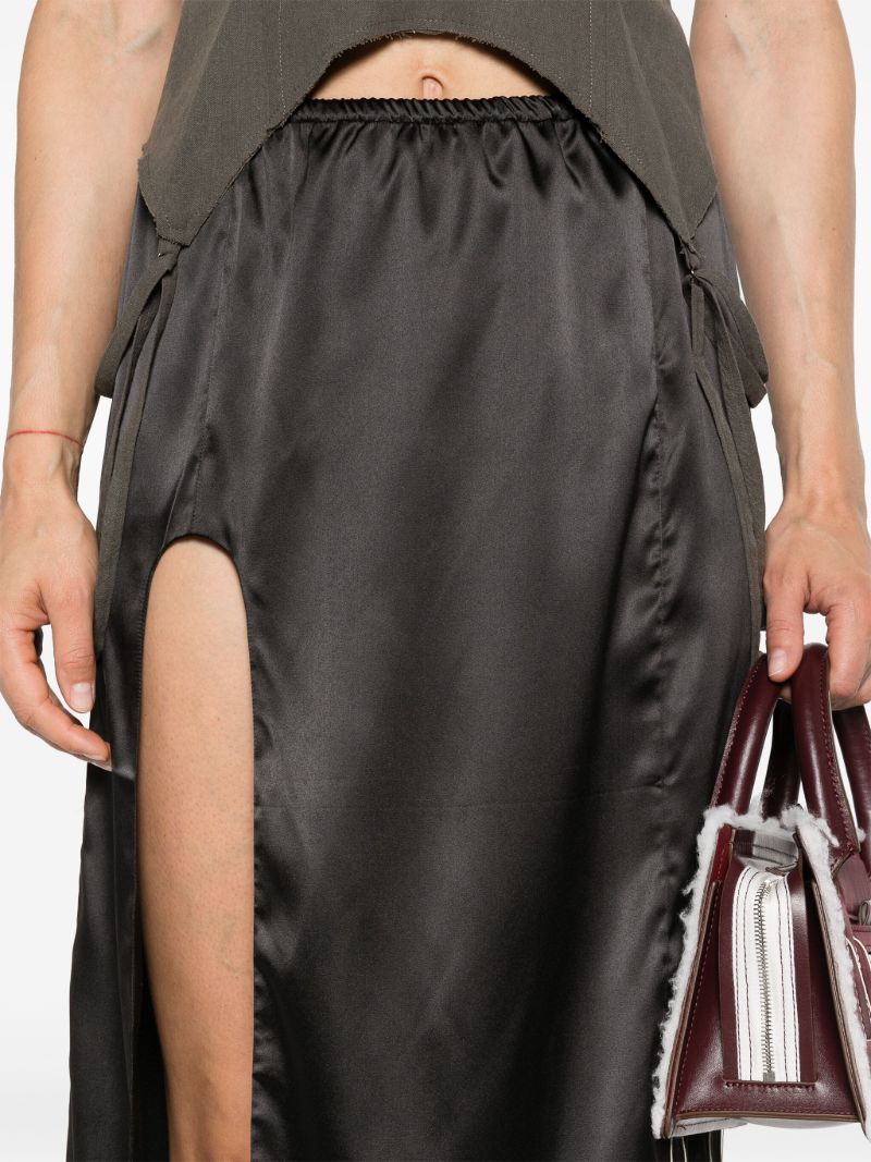 Shale Black Side Slit Satin Skirt