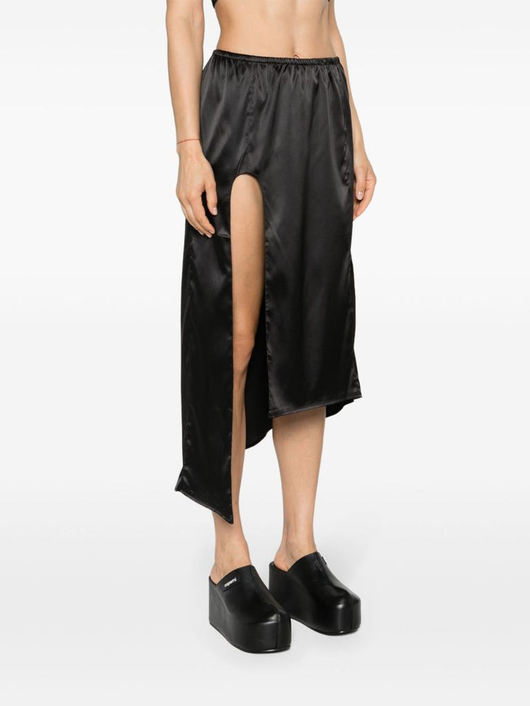 Shale Black Side Slit Satin Skirt