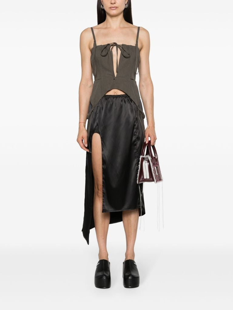 Shale Black Side Slit Satin Skirt