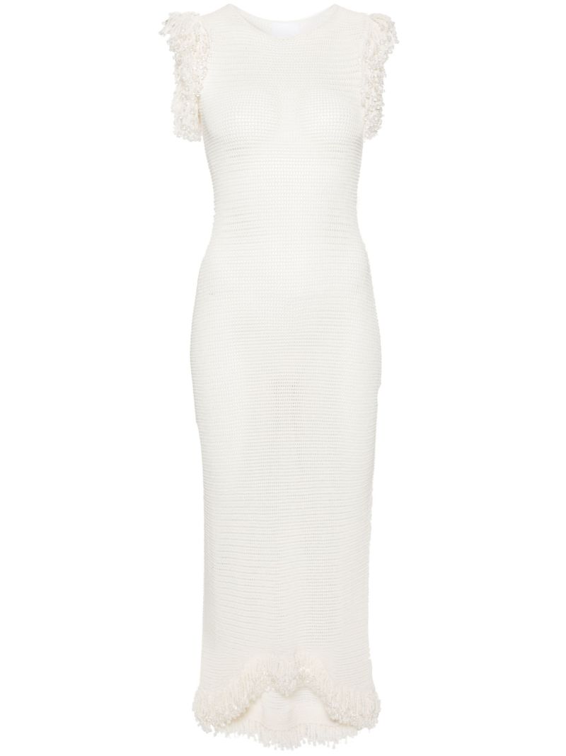 White Fringed Open-knit Maxi Dress