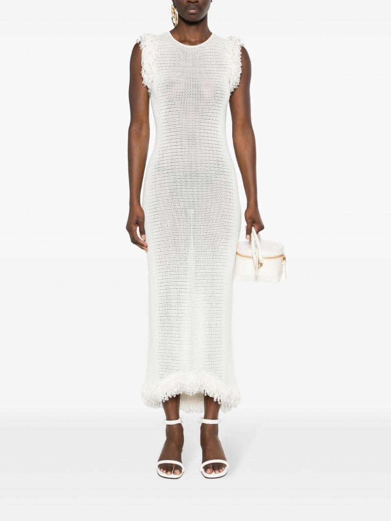 White Fringed Open-knit Maxi Dress