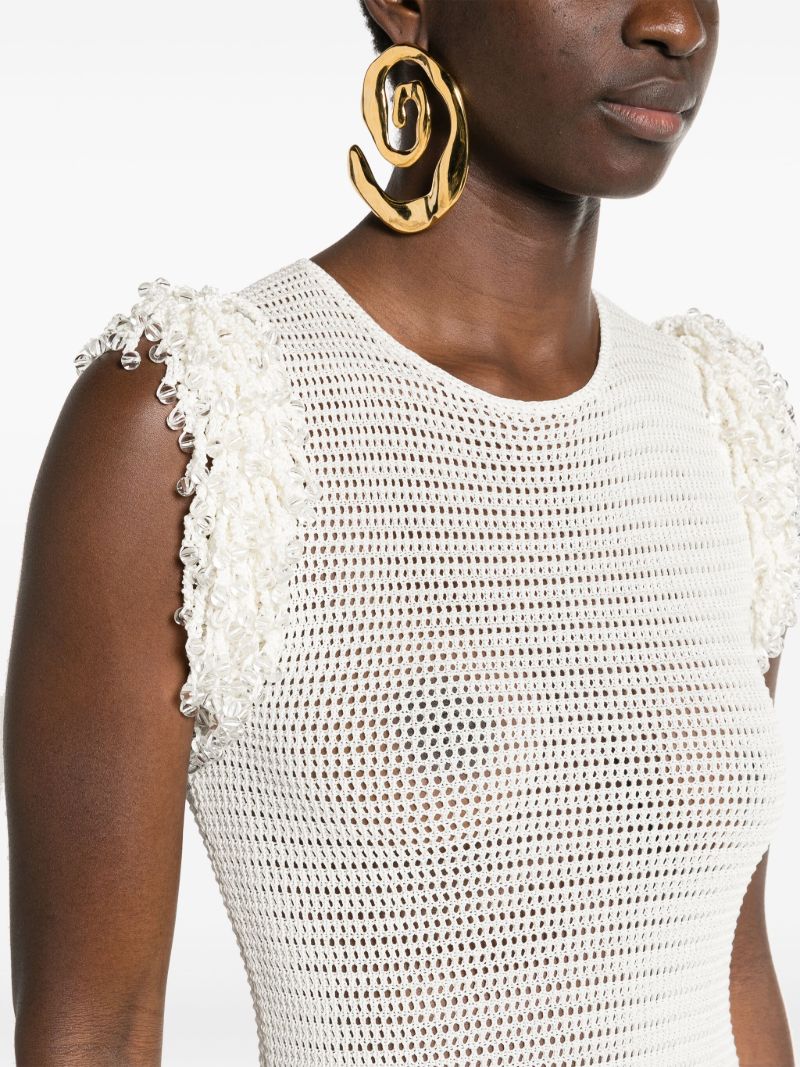 White Fringed Open-knit Maxi Dress