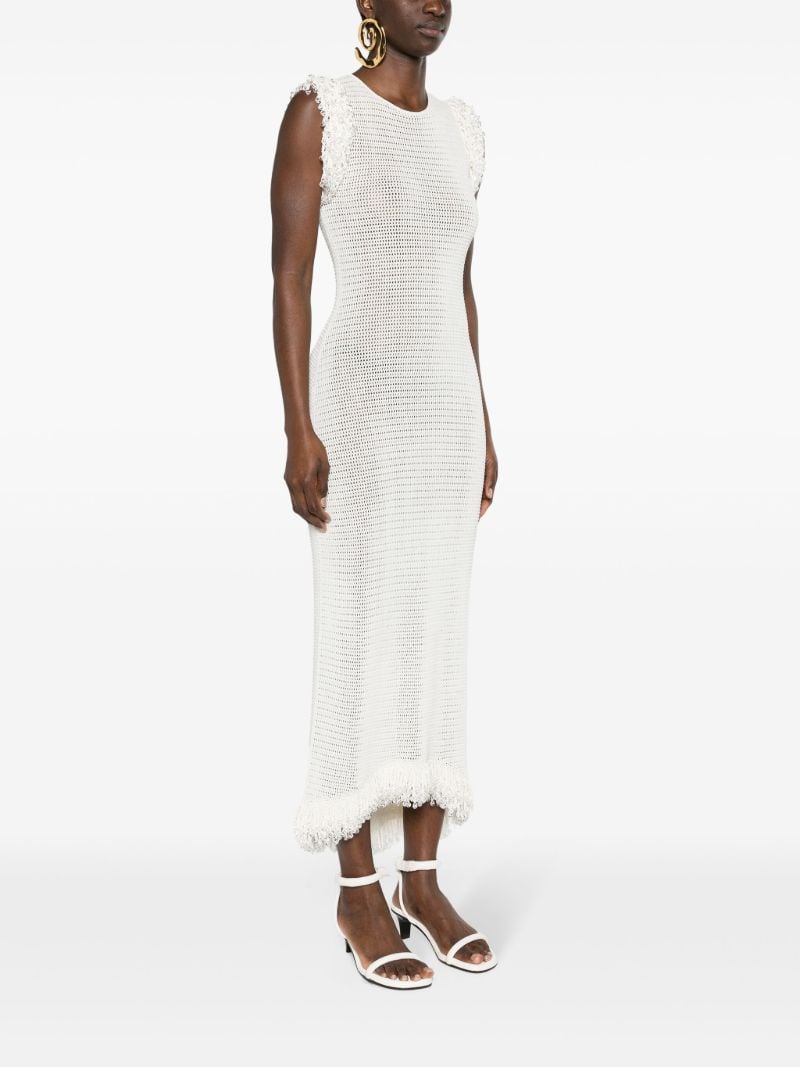 White Fringed Open-knit Maxi Dress