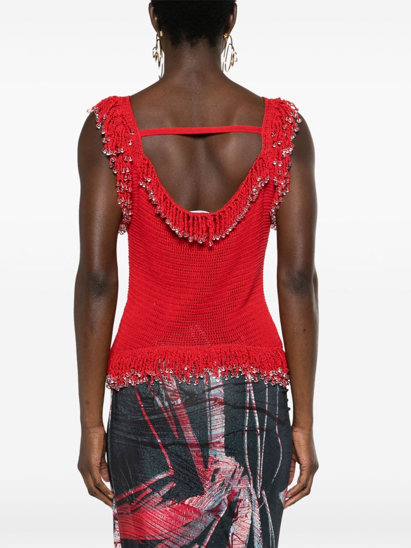 Red Fringed Open-knit Top