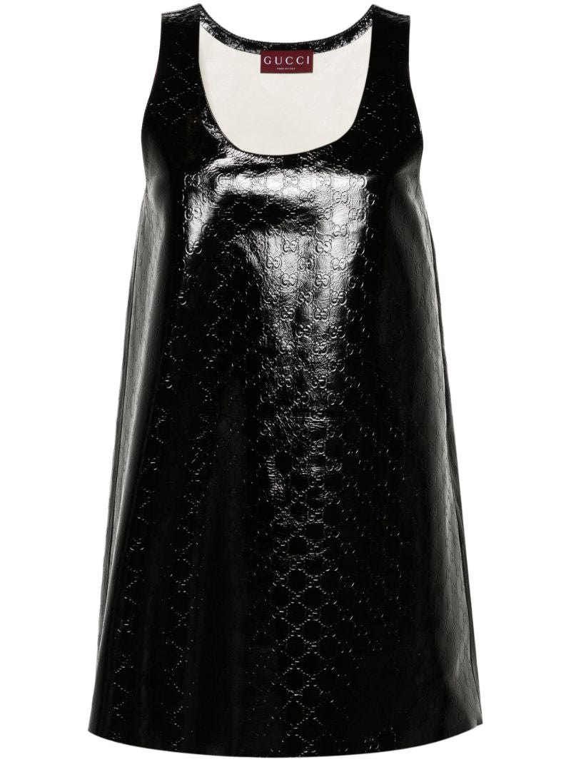 Black Gg-debossed Leather Mini Dress