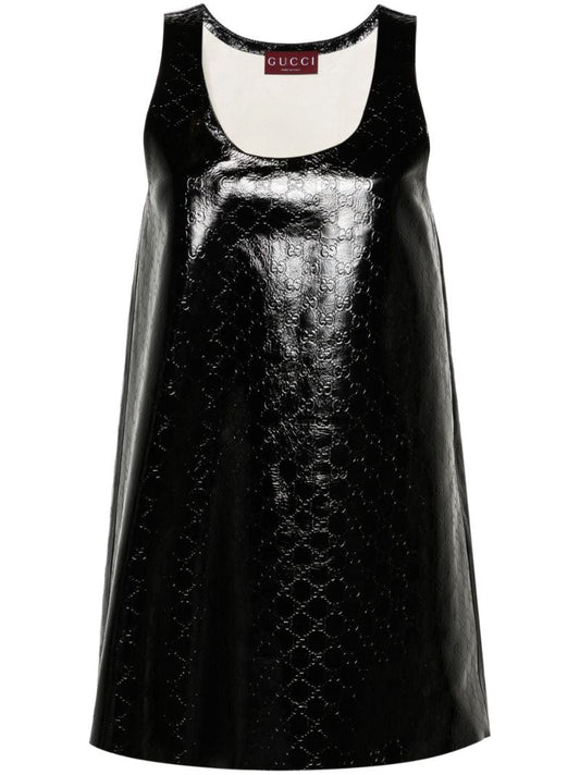 Black Gg-debossed Leather Mini Dress