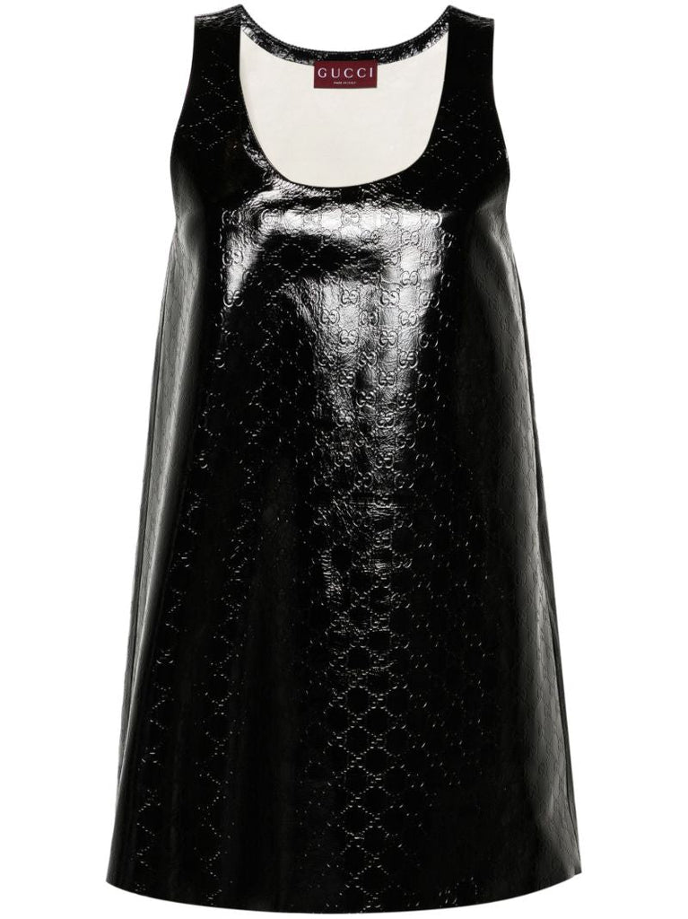 Black Gg-debossed Leather Mini Dress