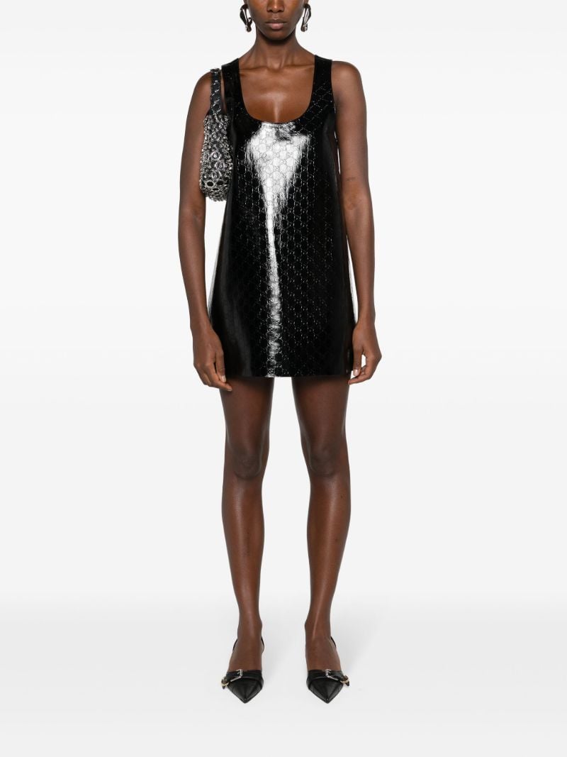 Black Gg-debossed Leather Mini Dress