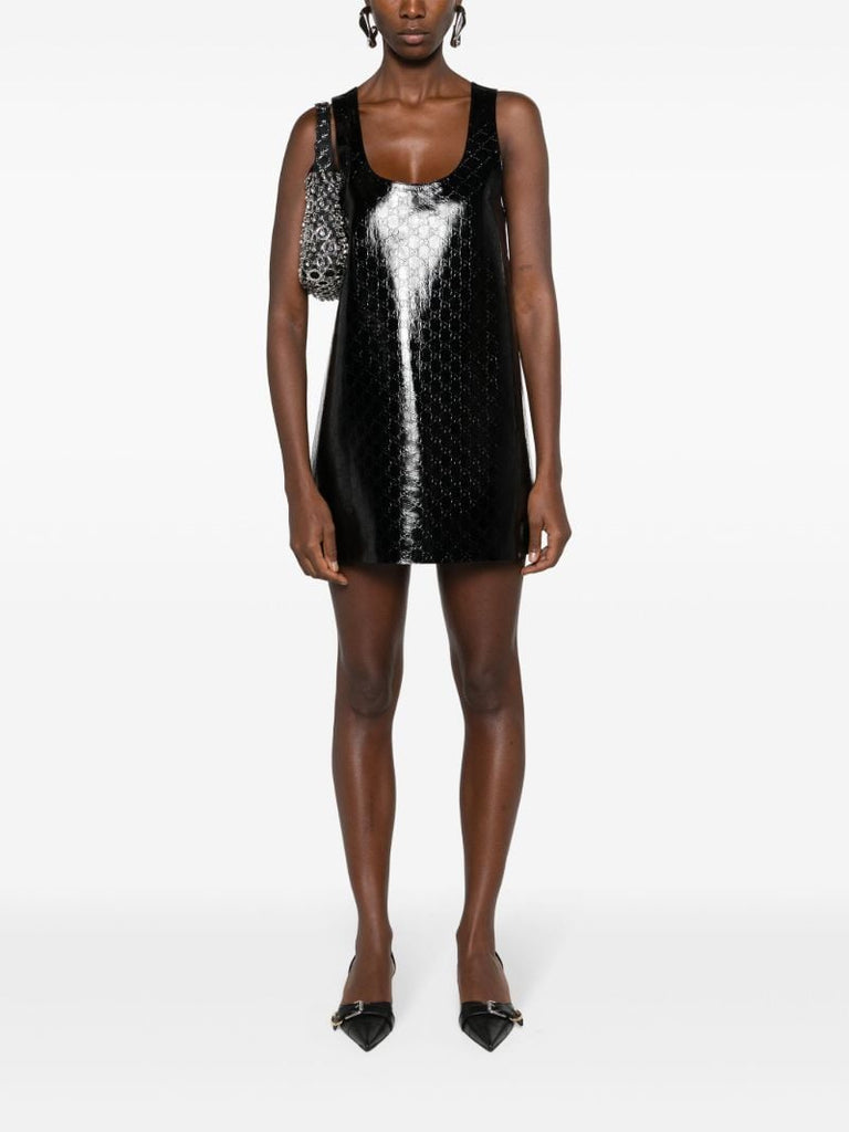 Black Gg-debossed Leather Mini Dress