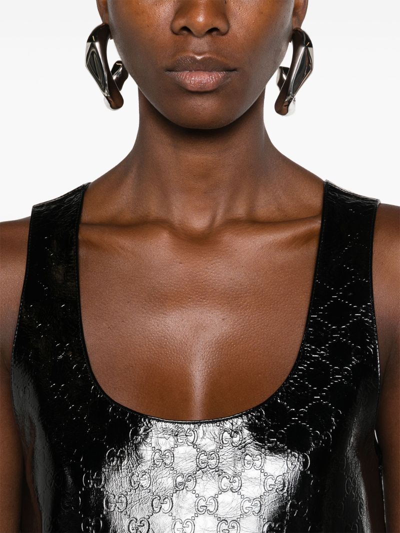 Black Gg-debossed Leather Mini Dress
