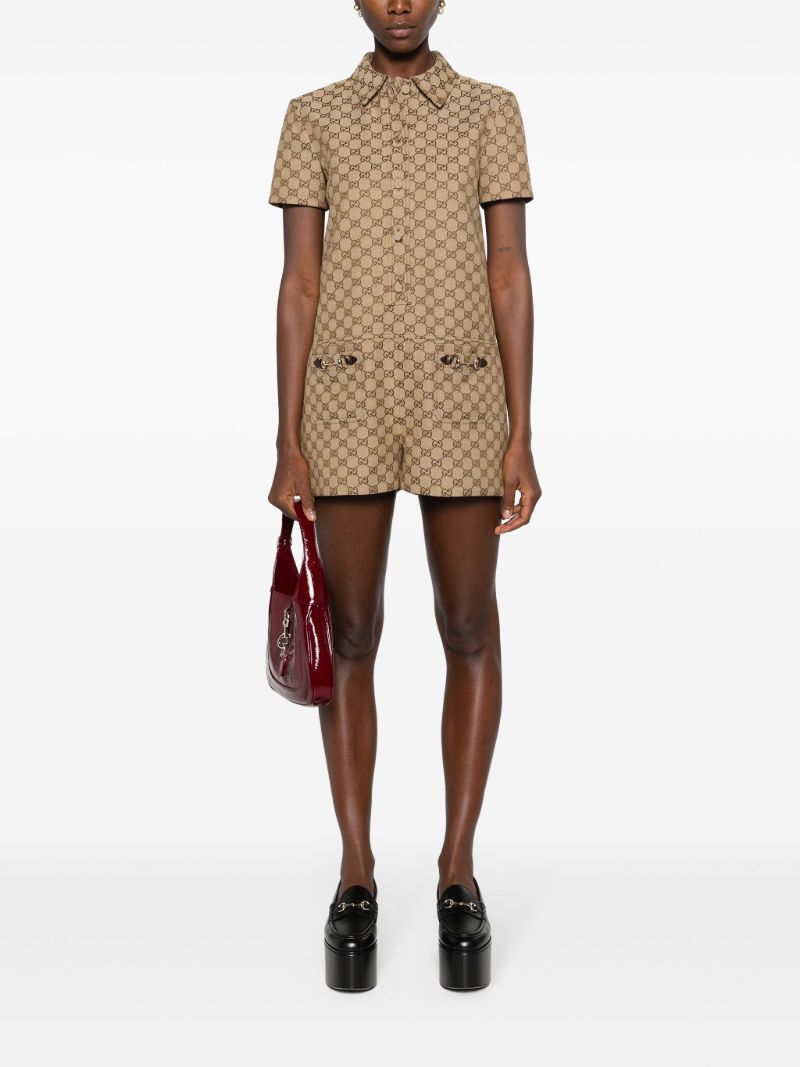 Brown Gg Supreme Canvas Playsuit