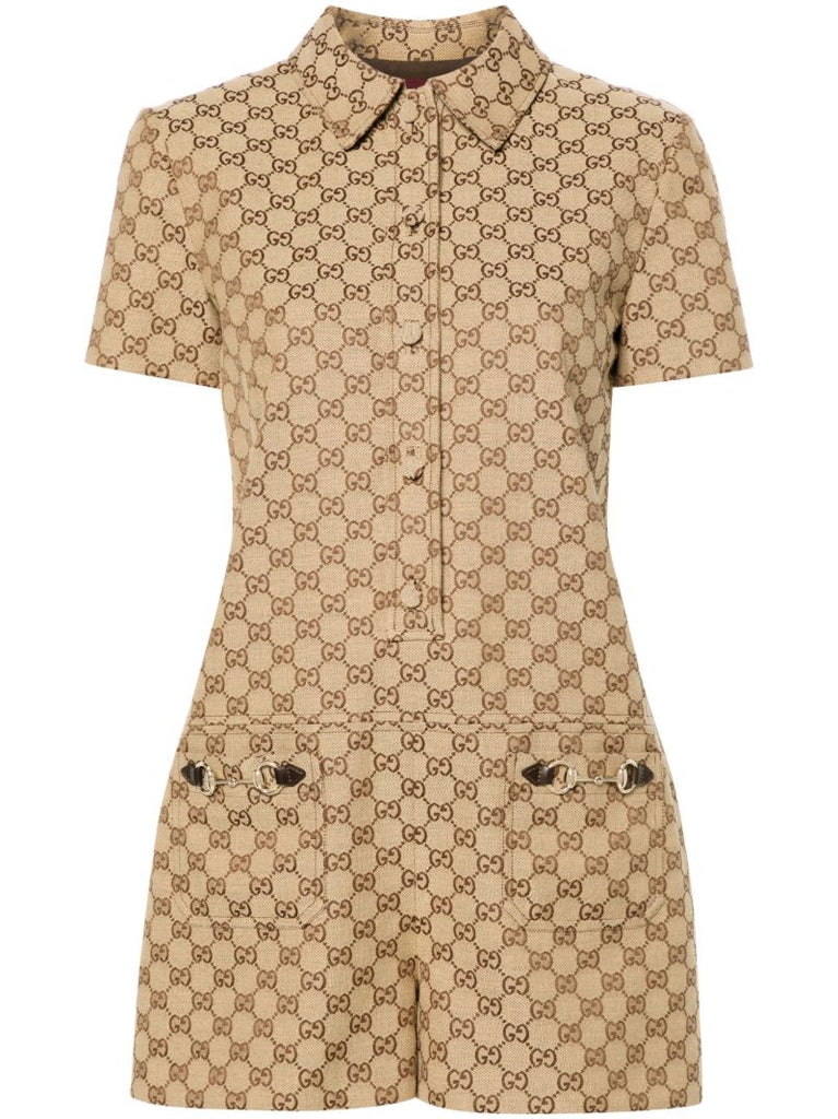 Brown Gg Supreme Canvas Playsuit