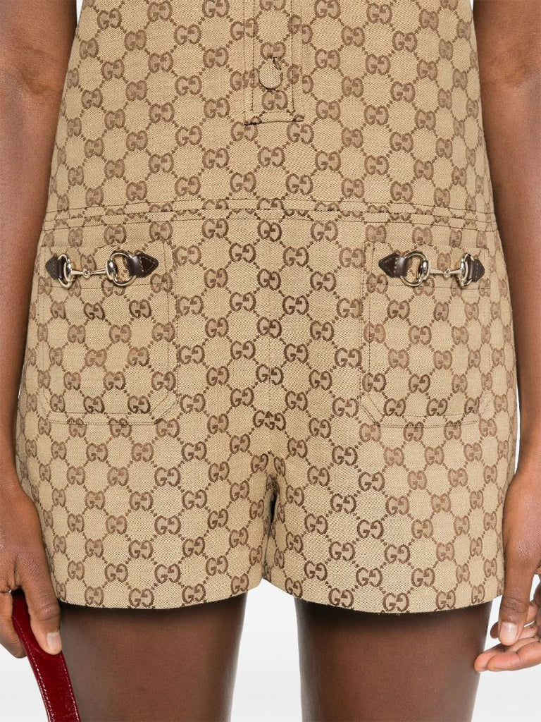 Brown Gg Supreme Canvas Playsuit