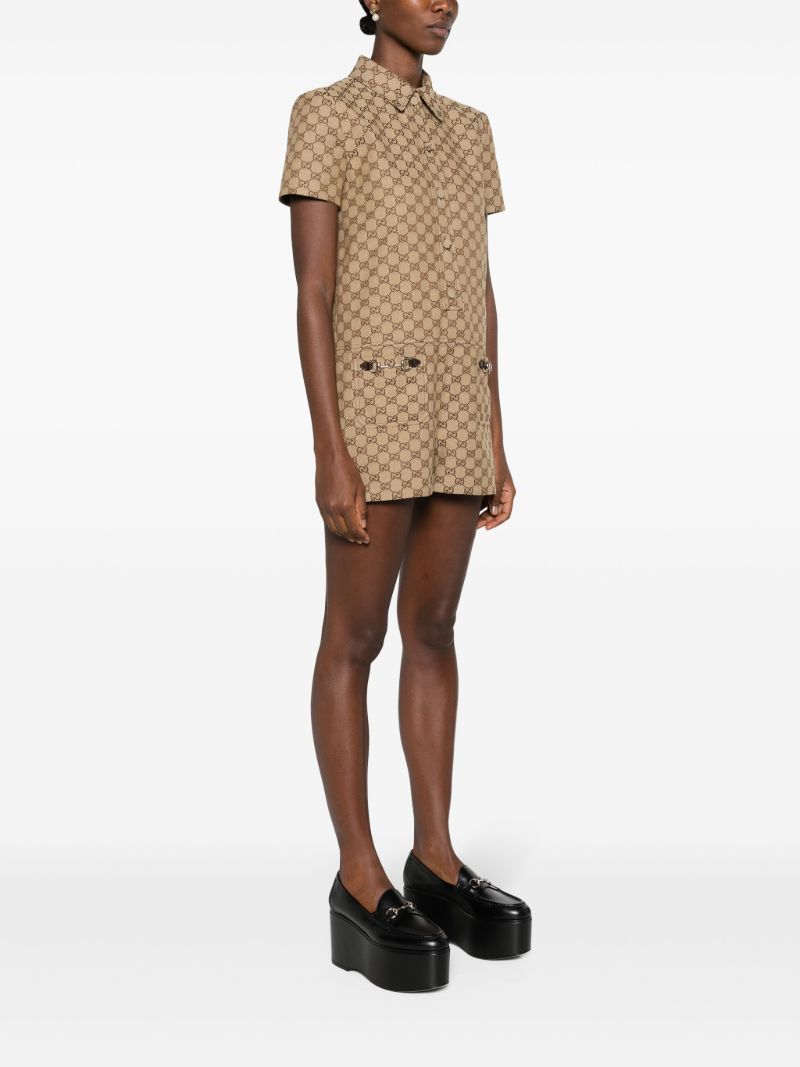 Brown Gg Supreme Canvas Playsuit