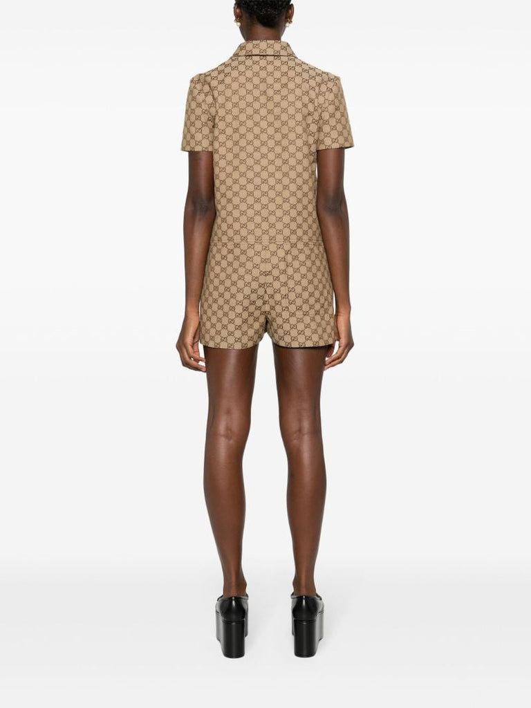 Brown Gg Supreme Canvas Playsuit