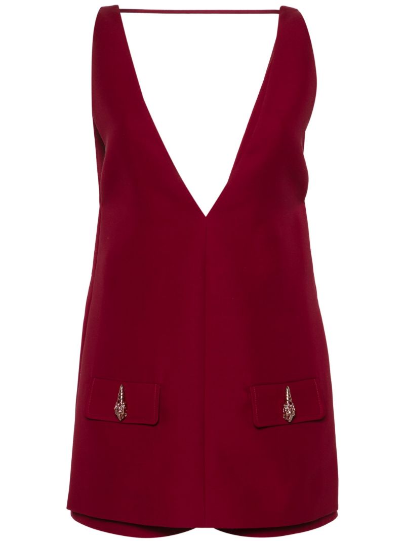Red V-neck Twill Jumpsuit