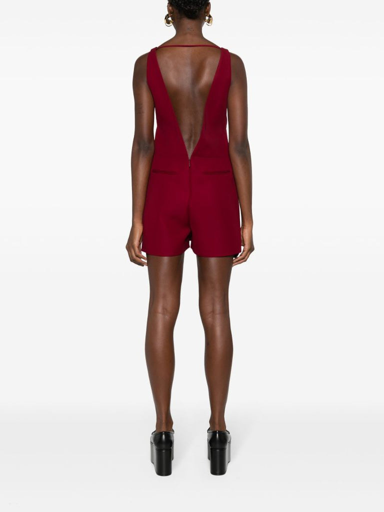 Red V-neck Twill Jumpsuit