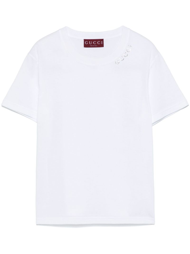 White Rhinestoned-logo Cotton T-shirt