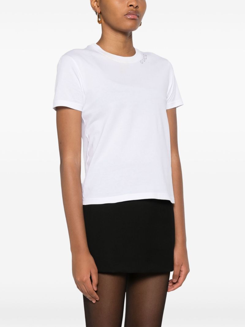 White Rhinestoned-logo Cotton T-shirt