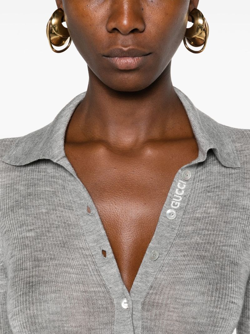 Grey Fine Rib Cashmere Knit Top