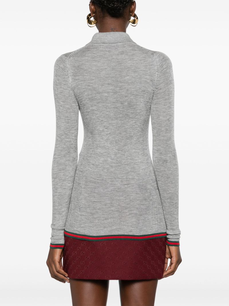 Grey Fine Rib Cashmere Knit Top
