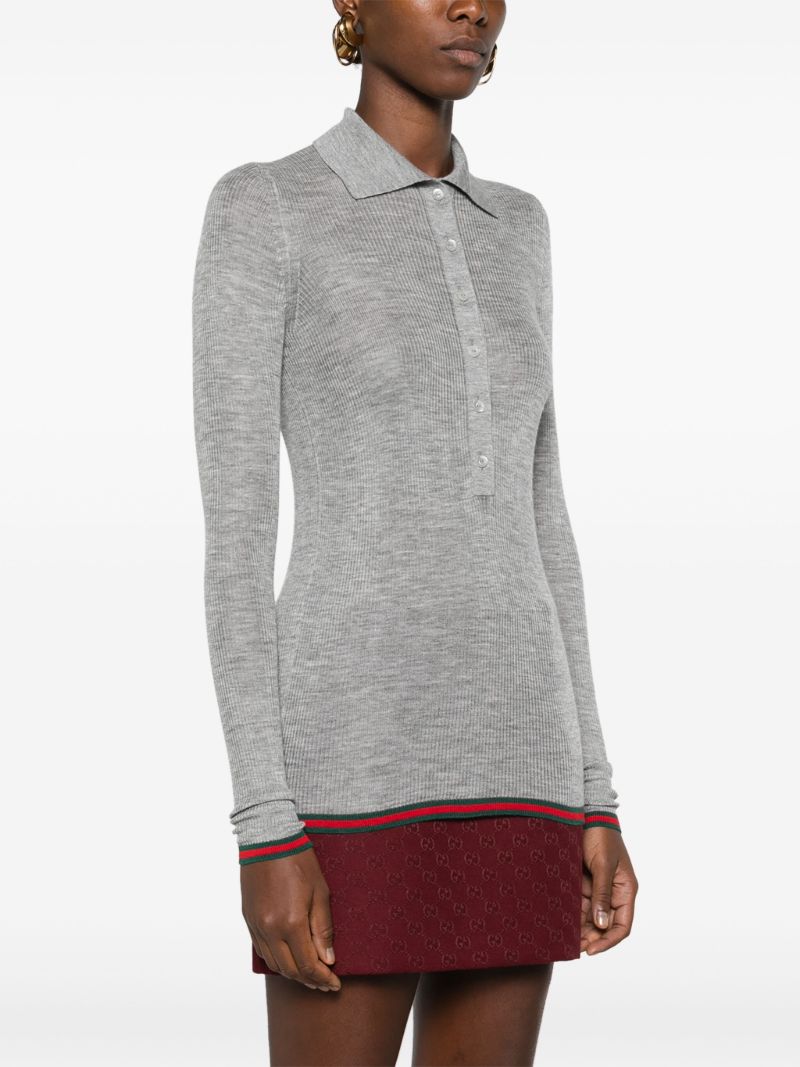 Grey Fine Rib Cashmere Knit Top