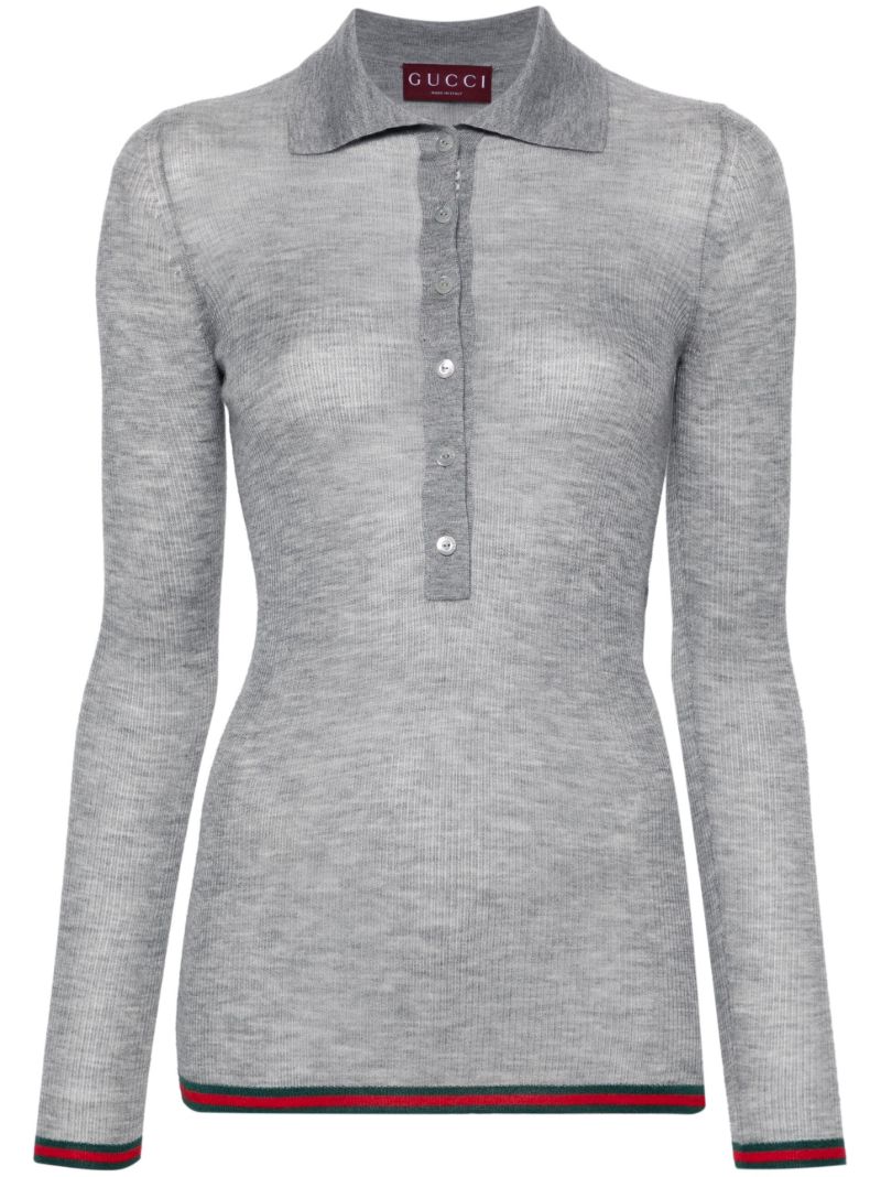 Grey Fine Rib Cashmere Knit Top