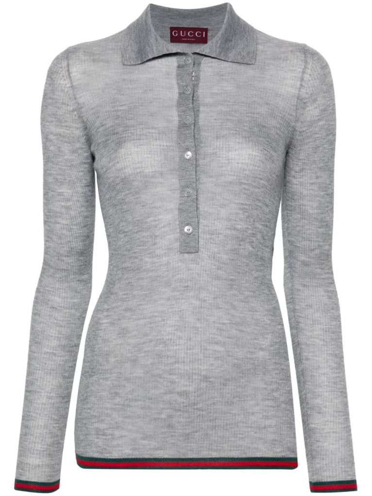 Grey Fine Rib Cashmere Knit Top