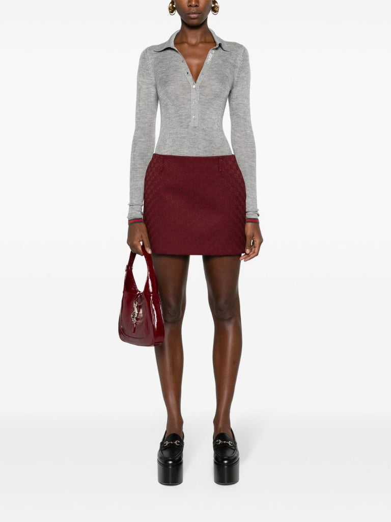 Grey Fine Rib Cashmere Knit Top