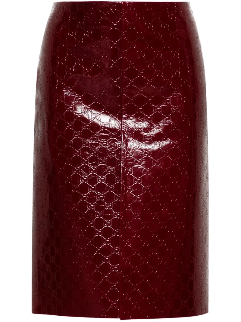 Red Gg-debossed Leather Skirt