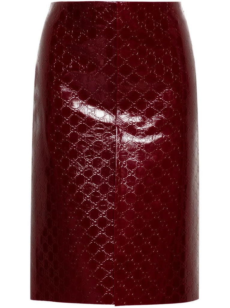 Red Gg-debossed Leather Skirt
