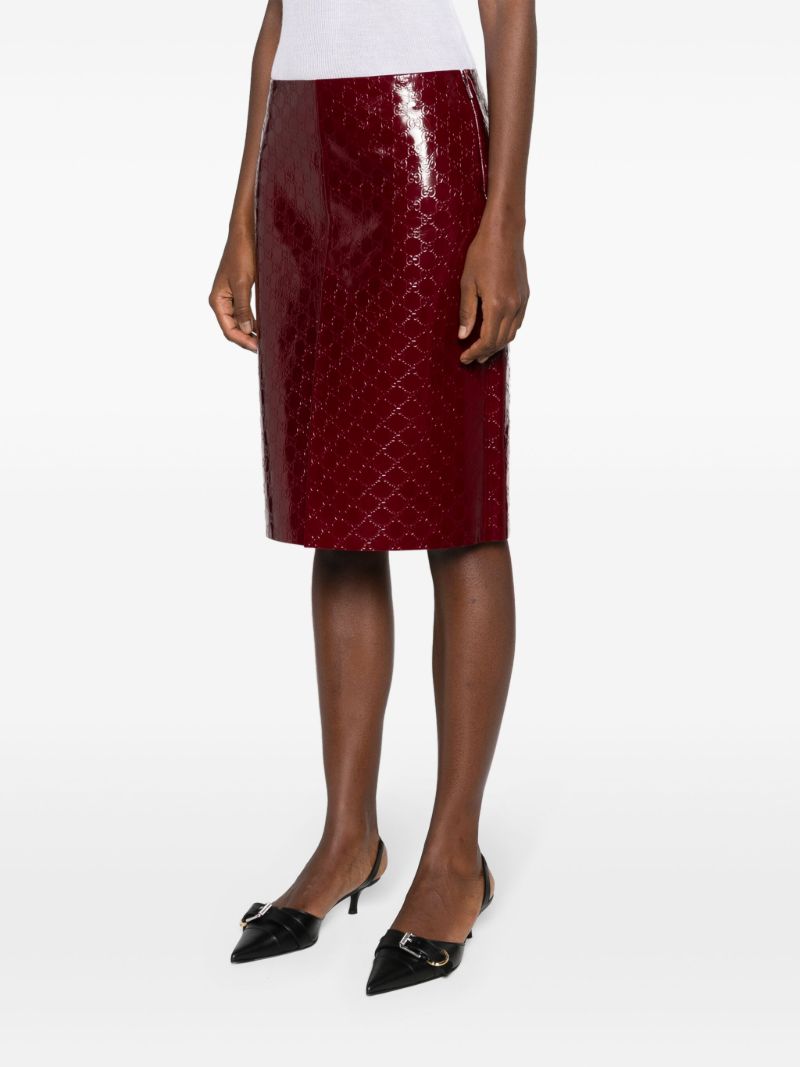 Red Gg-debossed Leather Skirt