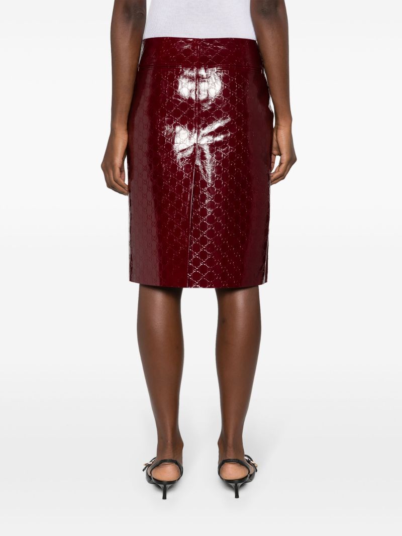Red Gg-debossed Leather Skirt