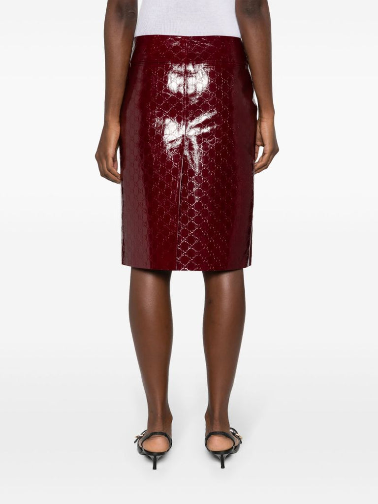 Red Gg-debossed Leather Skirt