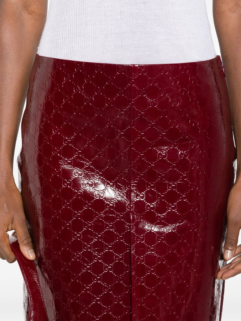 Red Gg-debossed Leather Skirt
