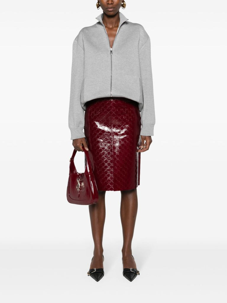 Red Gg-debossed Leather Skirt