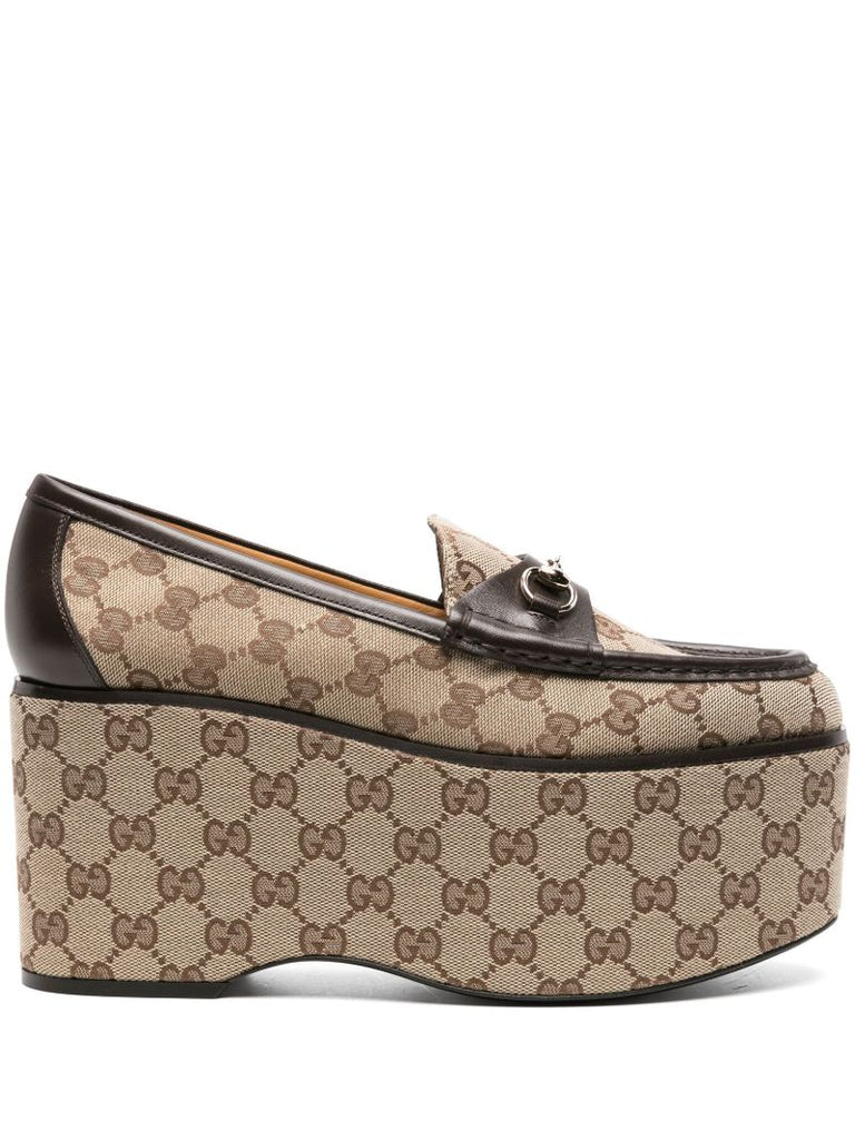 Brown Horsebit Platform Loafers