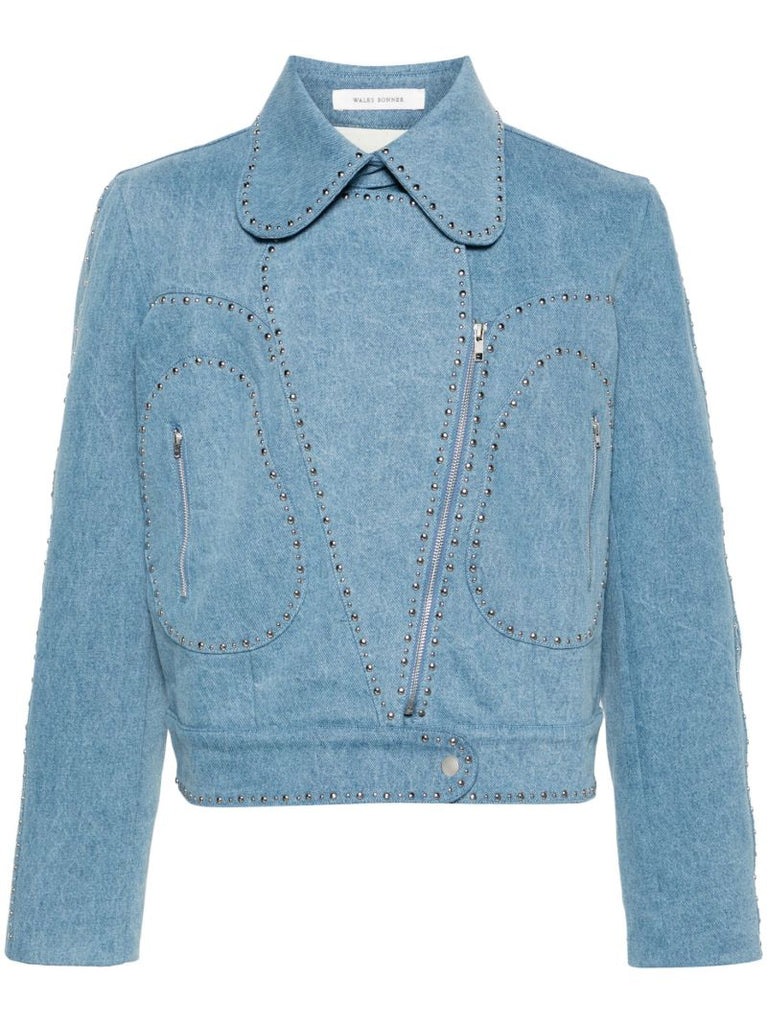 Blue Enzyme Studded Denim Jacket