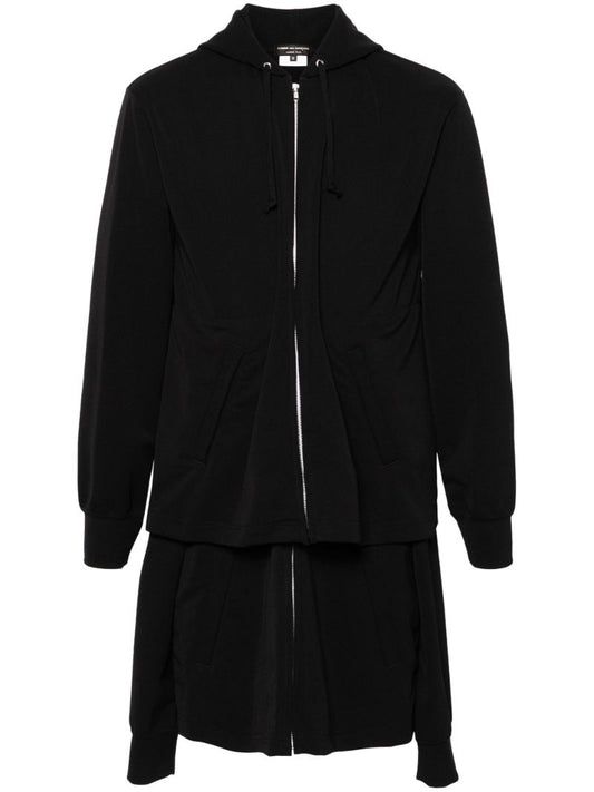 Black Layered Zipped Hoodie