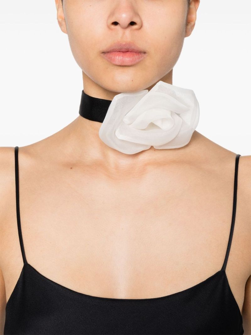 White Floral-appliquÃ_x0083_Â© Satin Choker