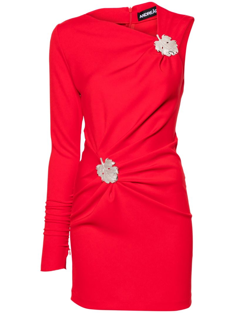 Red Leaf-brooch Mini Dress