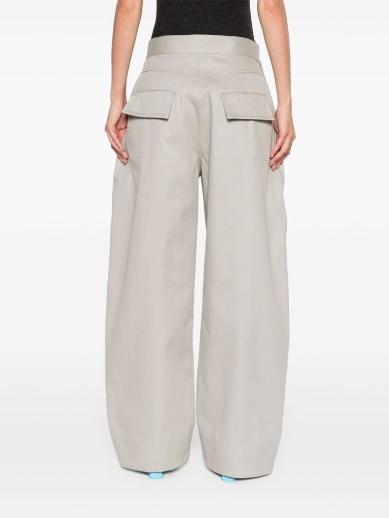 Grey Wide-leg Cotton Trousers
