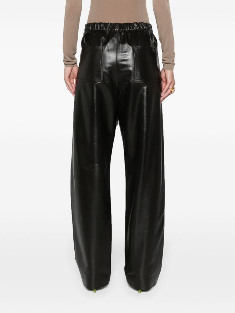 Black Low-waist Straight-leg Leather Trousers