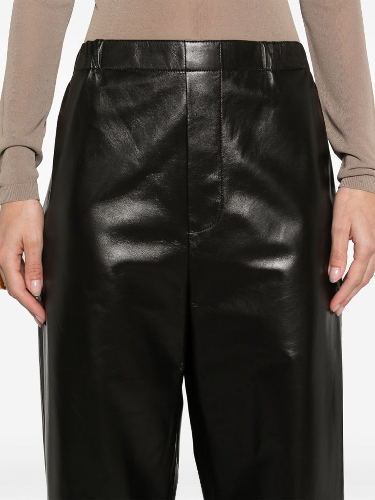 Black Low-waist Straight-leg Leather Trousers