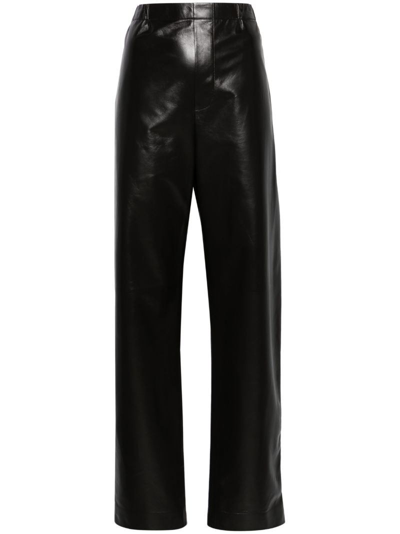 Black Low-waist Straight-leg Leather Trousers
